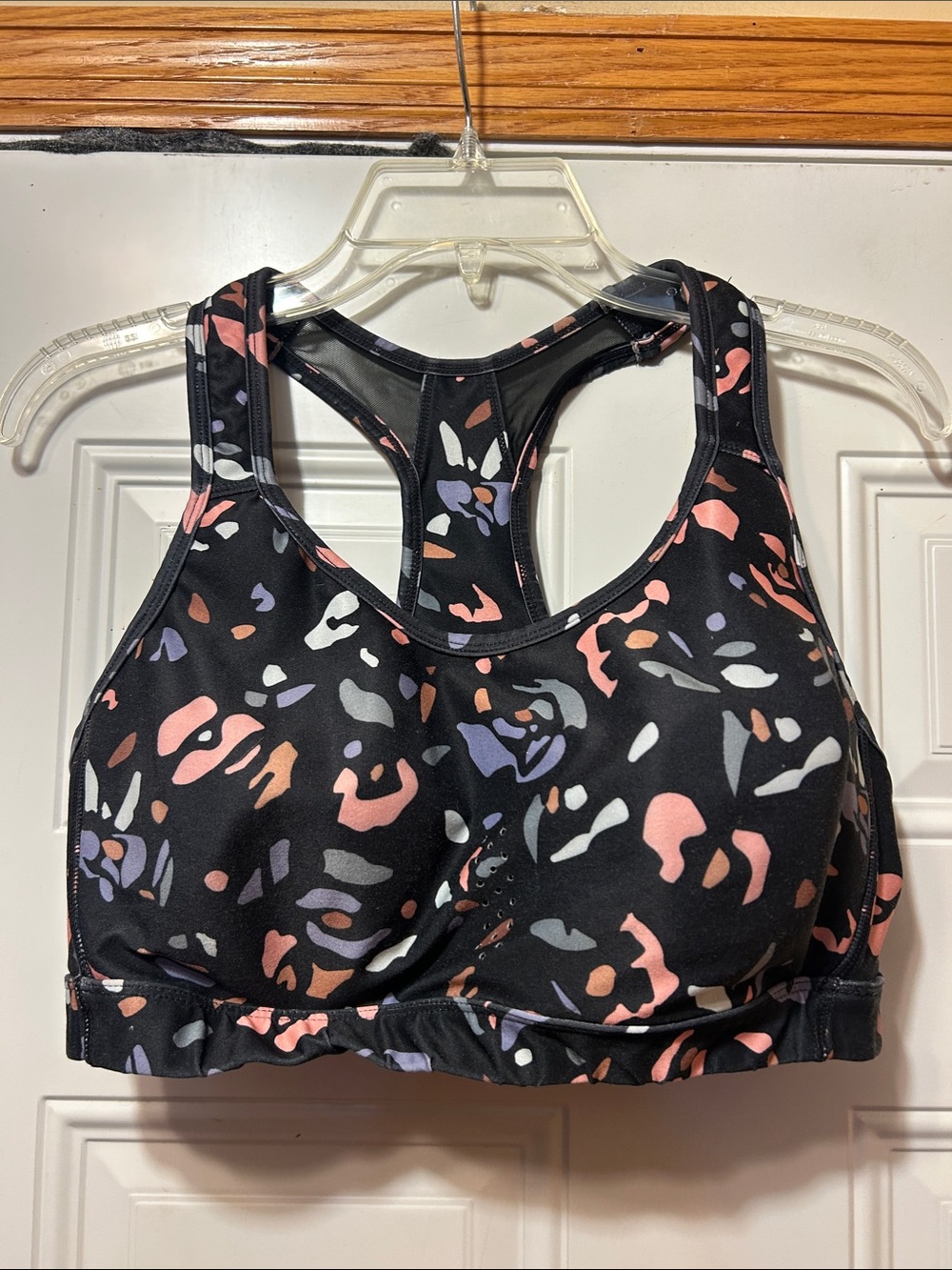 Black Abstract Print Racerback Sports Bra - Women Intimates XXL
